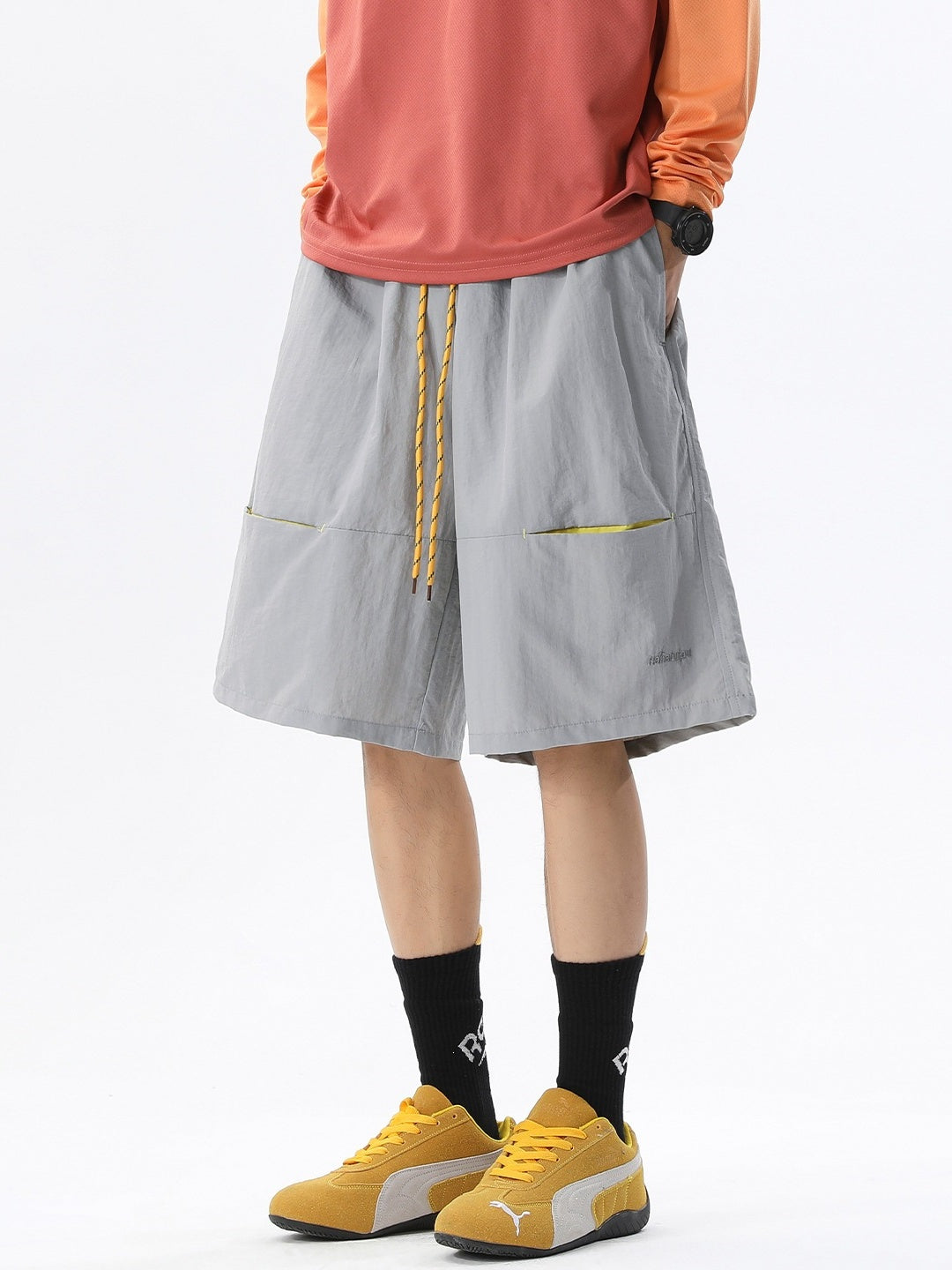 Embroidery Water-repellent Sports Breathable Color-blocked Five Points Shorts