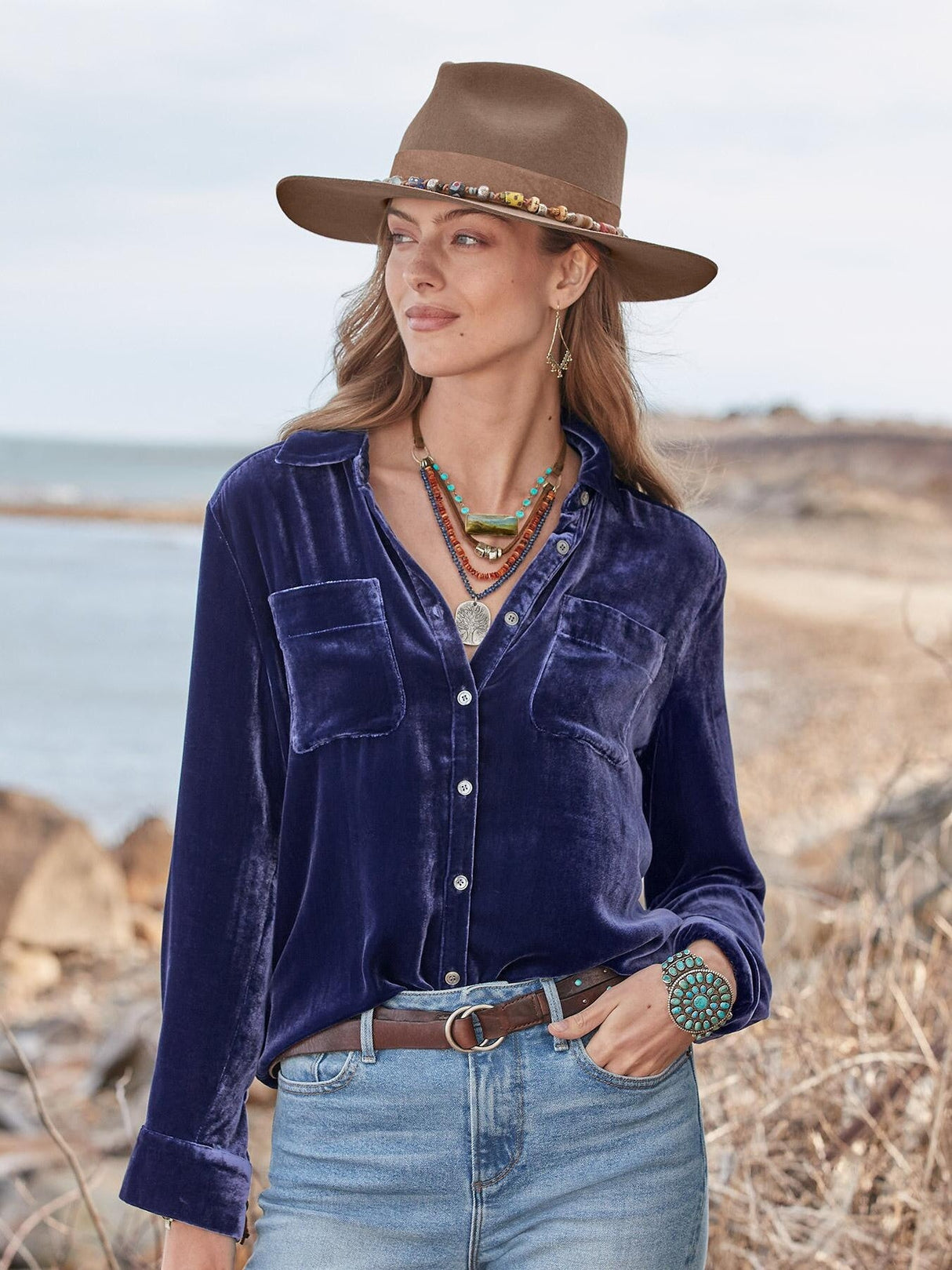 Irregular Buttons Long Sleeve Velvet Shirts