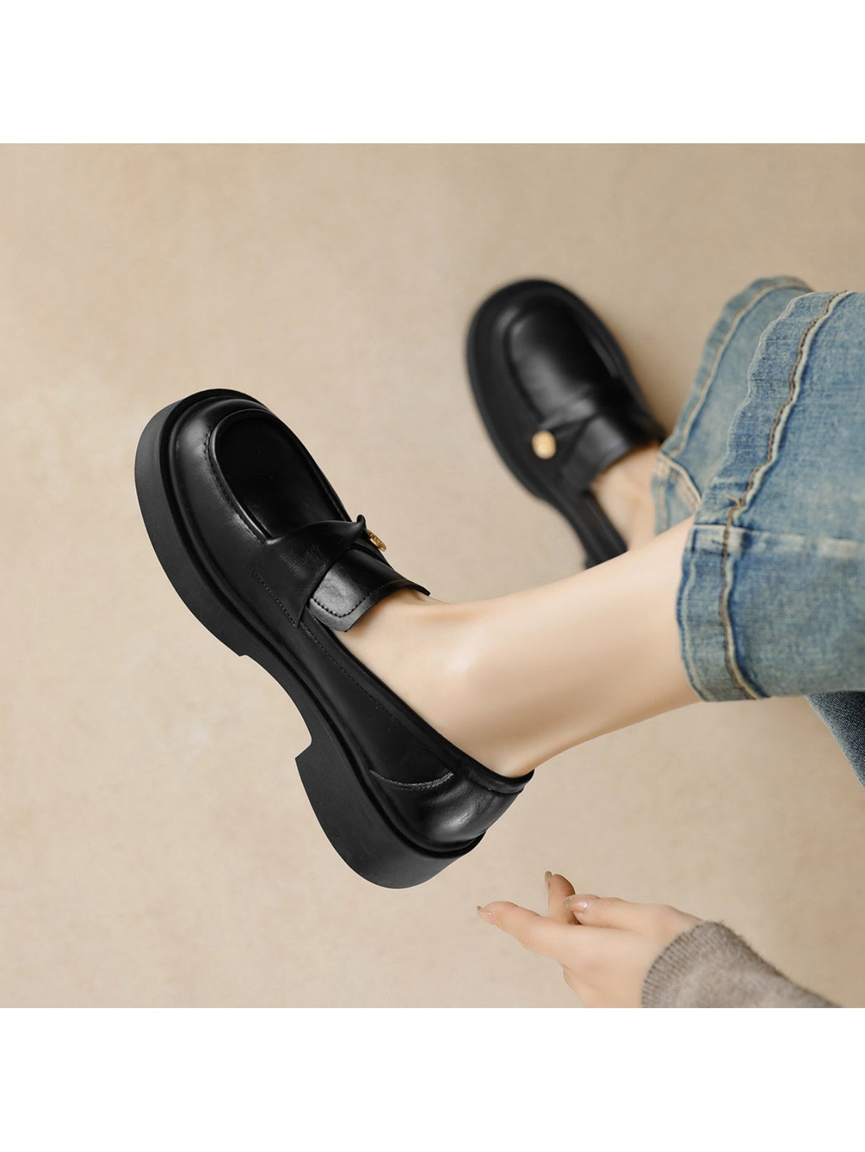 Liber Spring and Autumn Thick-soled Metal Buckle Women's Loafers