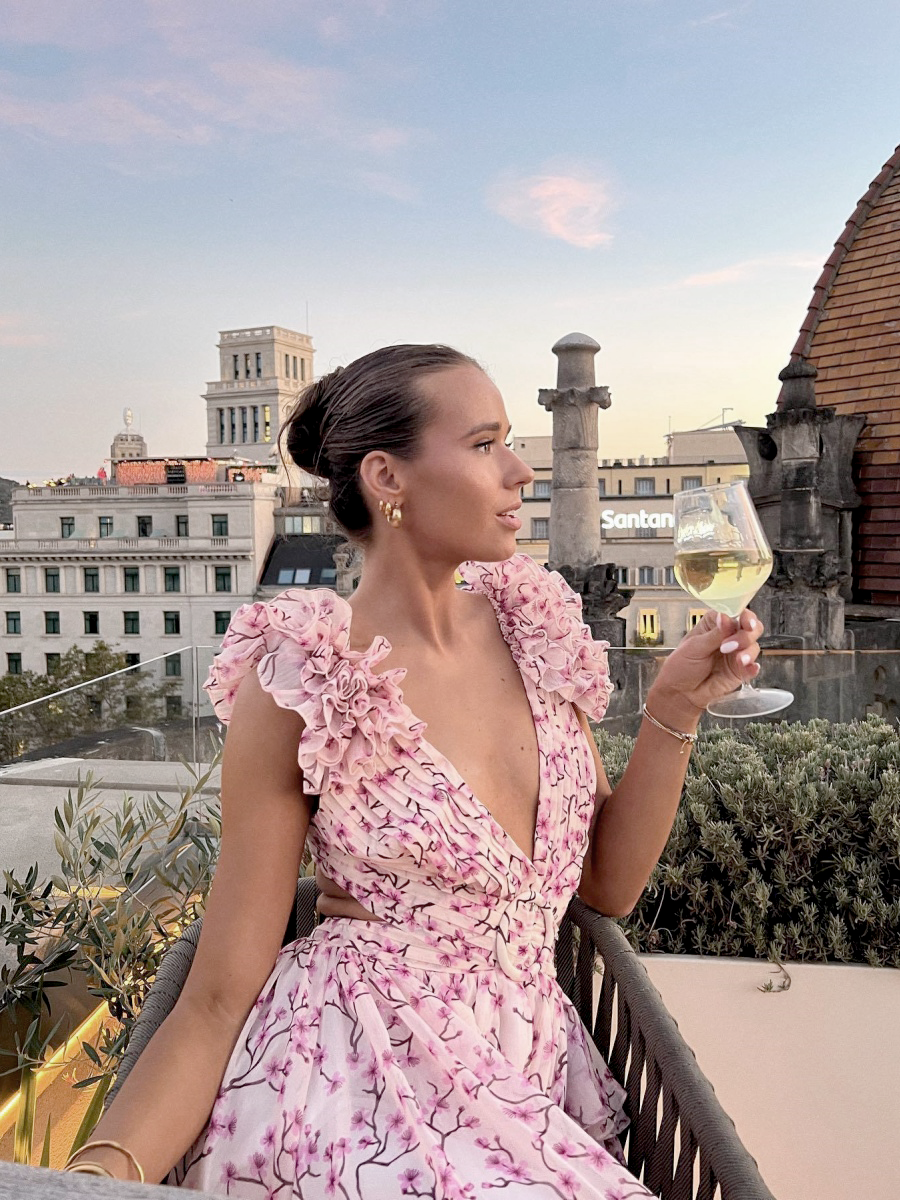 Floral Deep-V Maxi Dress – Shoulder Flower Accent