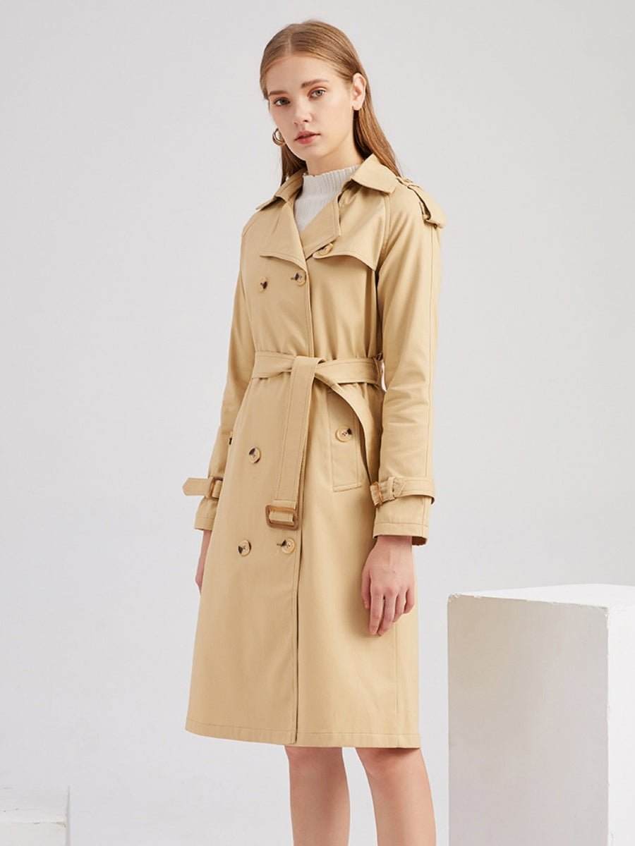 Waist-hugging Cotton Long Sleeve Lapel Three-dimensional Decoration Solid Color Trench Coats
