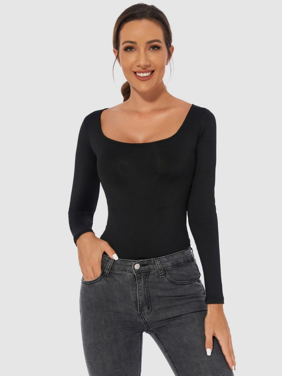 Slim Fit U-neck Long Sleeve Slimming Bodysuit