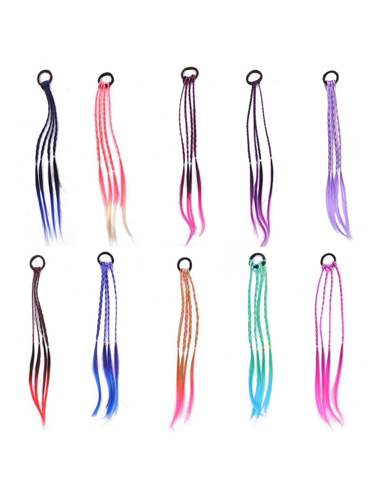10-piece Set Of Colorful Braided Ponytail Wigs