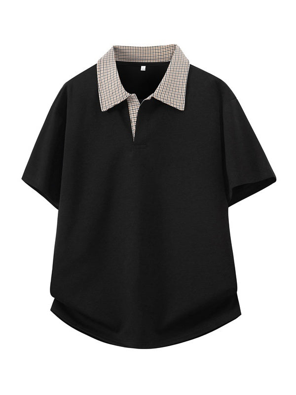 Old Money Style Plaid Patchwork POLO Shirt