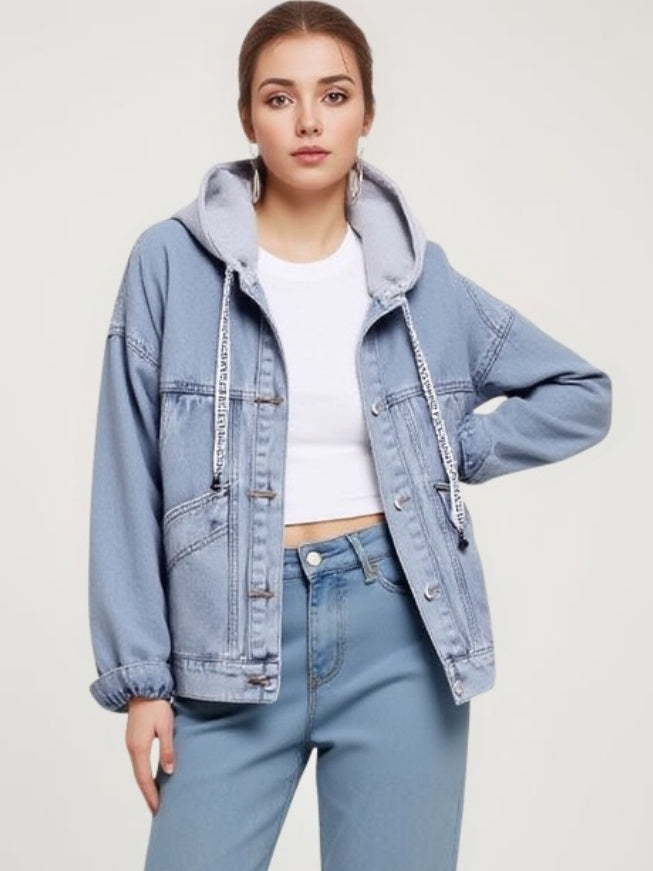 Liber Autumn Women's Letter Hooded Denim jacket
