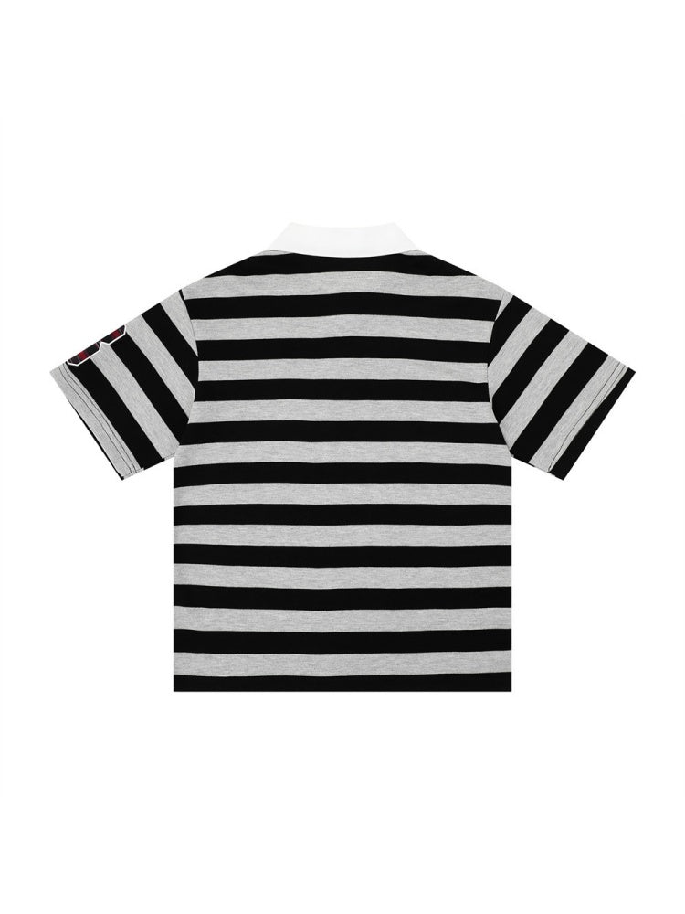 Color-blocked Stripes Ins Letter Embroidery POLO