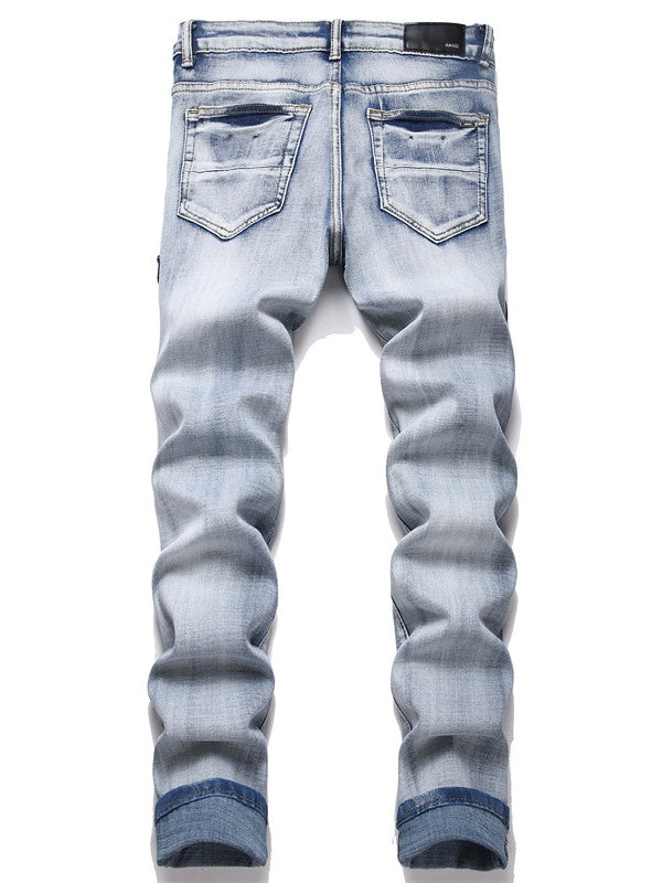 Punk Blue Heavy Craftsmanship Slim Stretch Ripped Patch Skinny Jeans