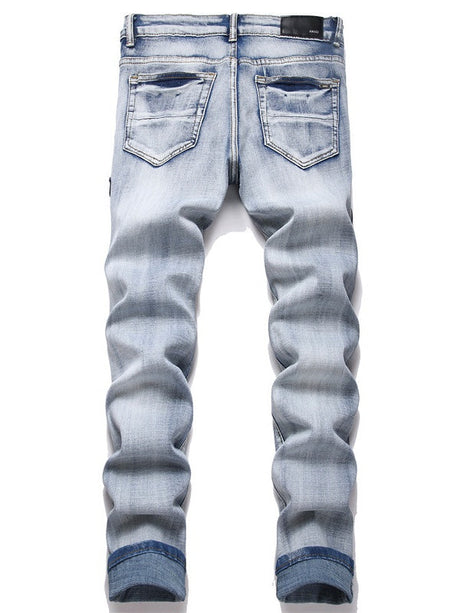Punk Blue Heavy Craftsmanship Slim Stretch Ripped Patch Skinny Jeans