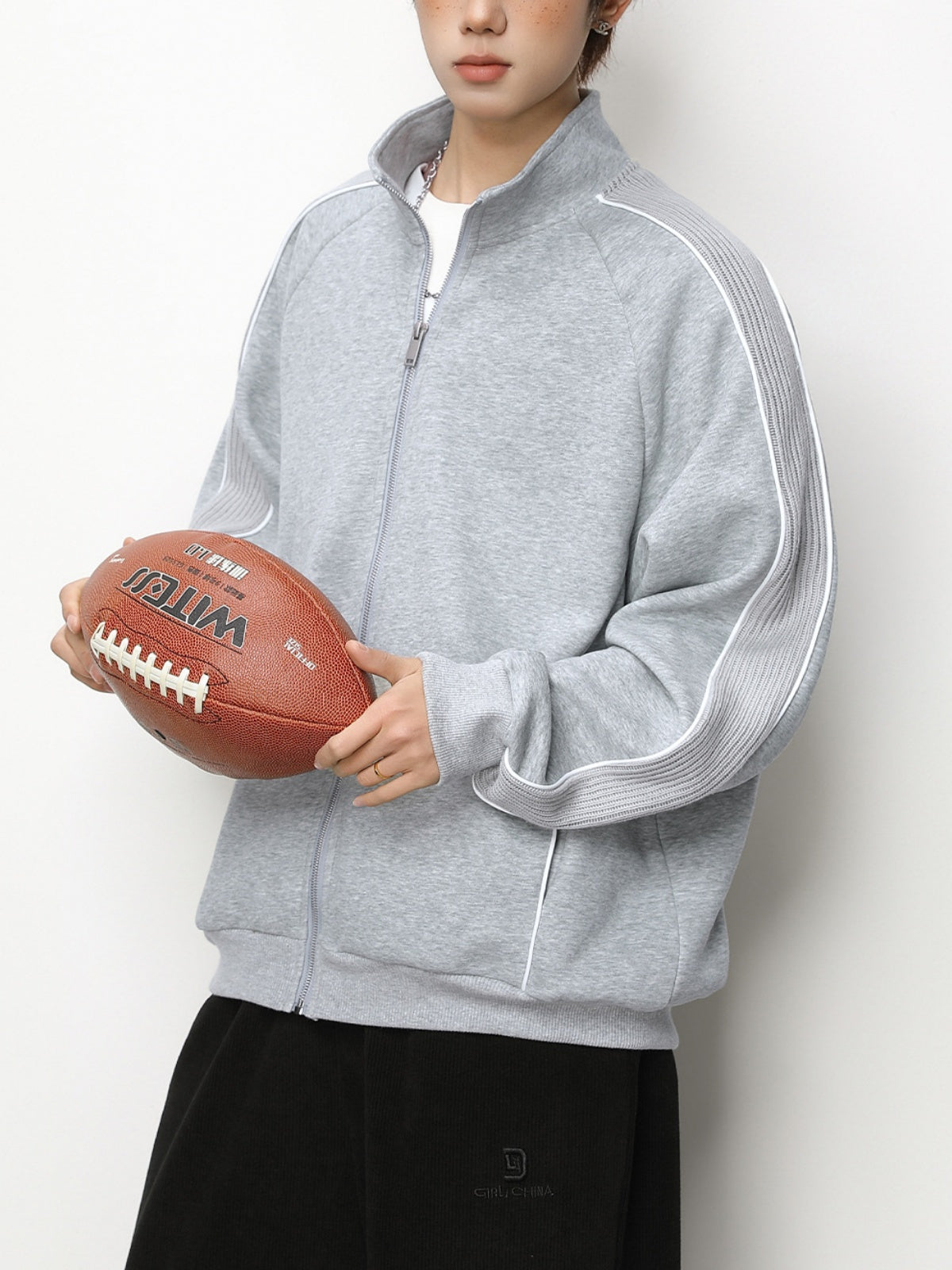 Color-blocked Raglan Sleeves Cardigan Sweatshirt