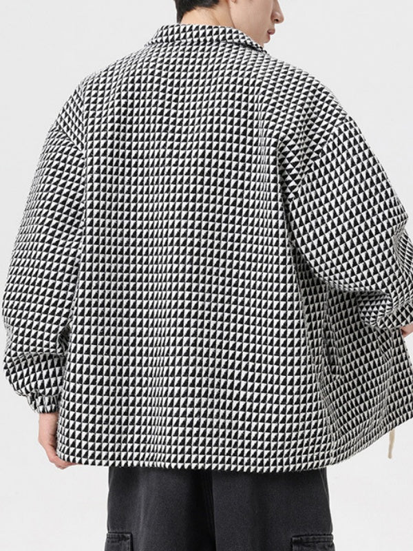 Karierte Jacke mit Farbblock-Karo und Reverskragen