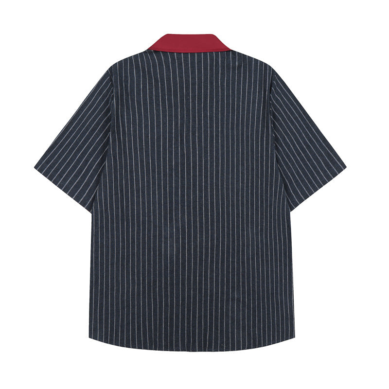 Retro Color-blocked Stripes Loose-fit Shirts