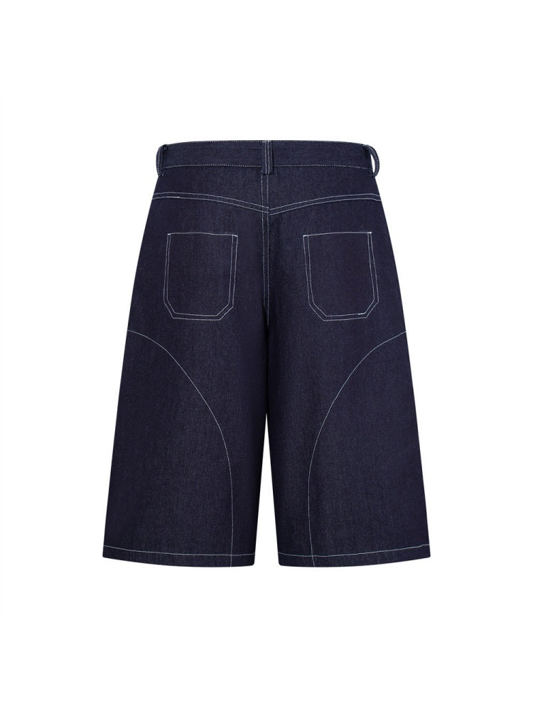 Five-pointed Star Loose-fit Straight-fit Multiple Pockets Five Points Denim Shorts