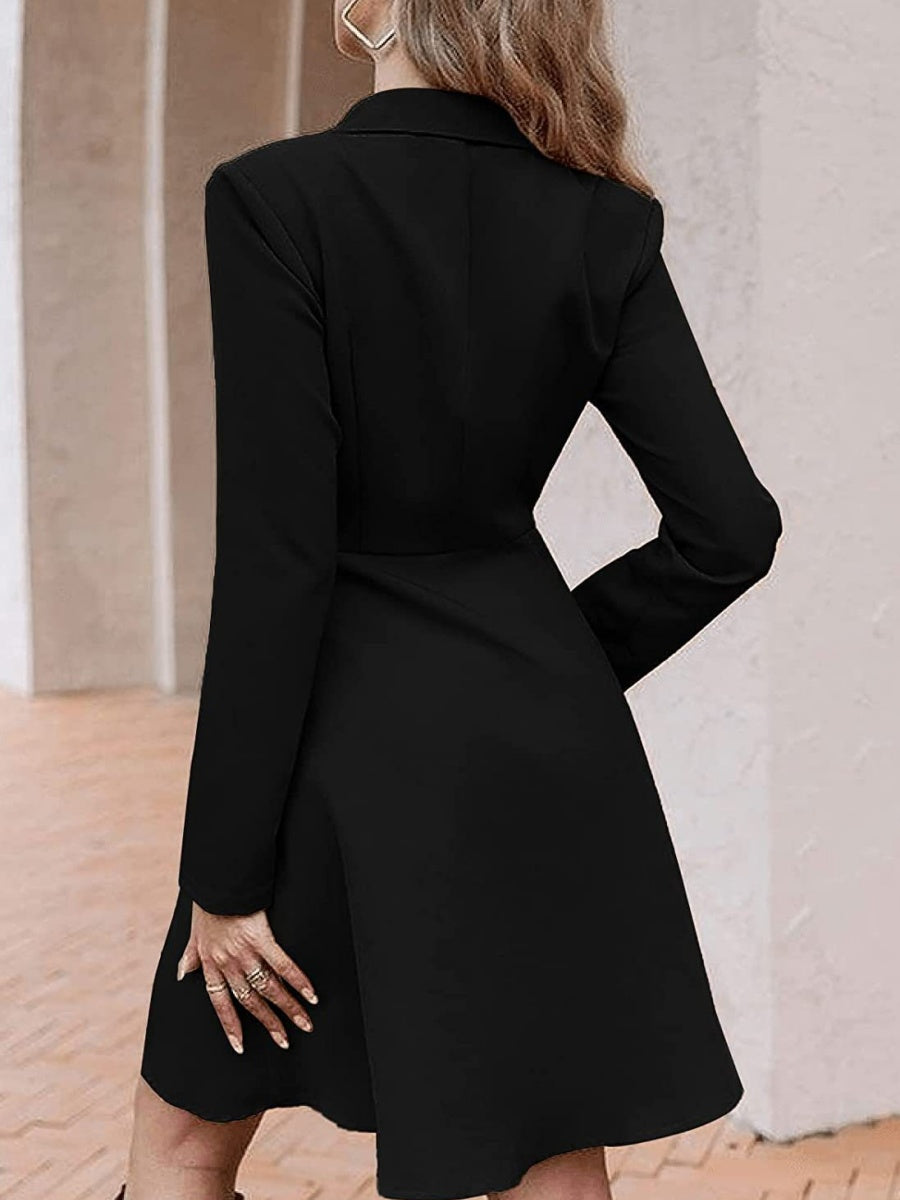 Solid Color Rayon Short Dress With Suit Collar