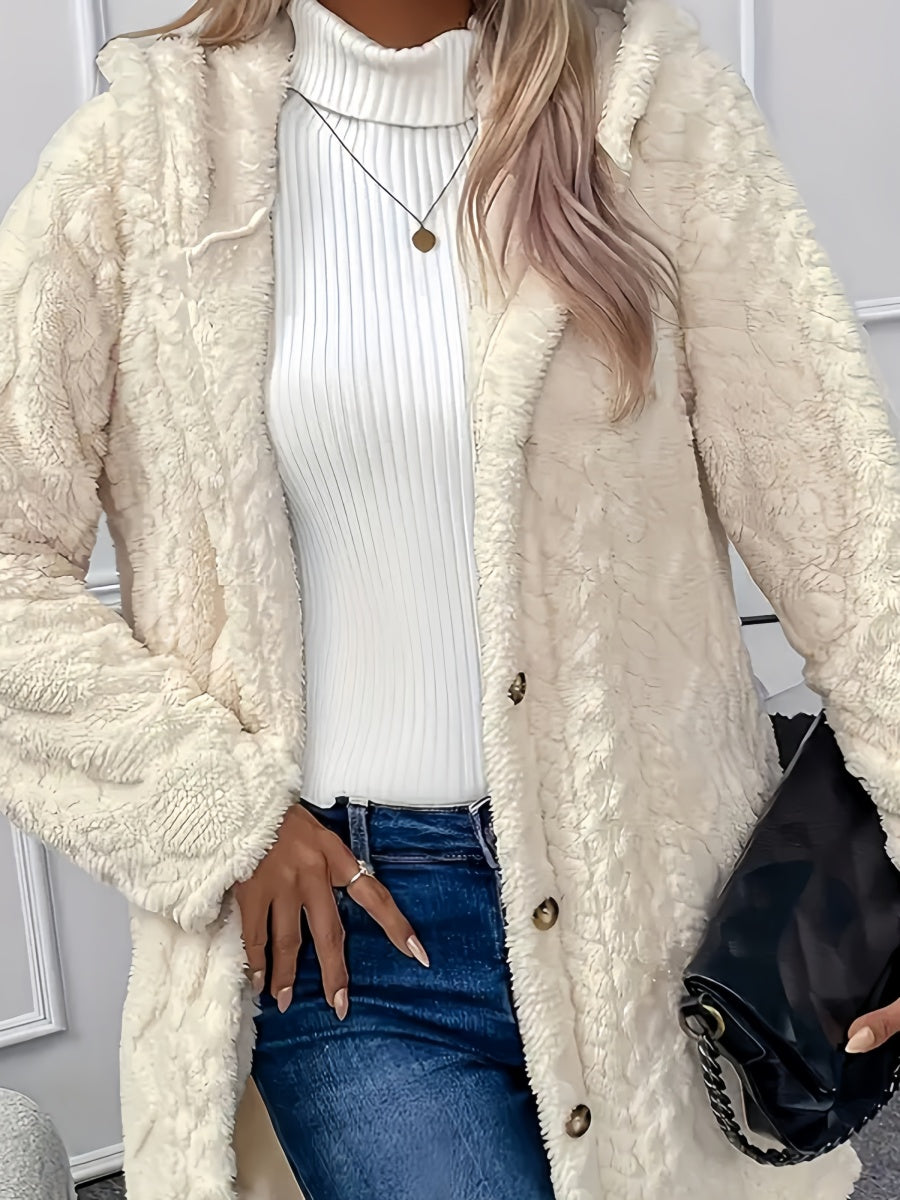 Hooded Furry Loose Button Coat