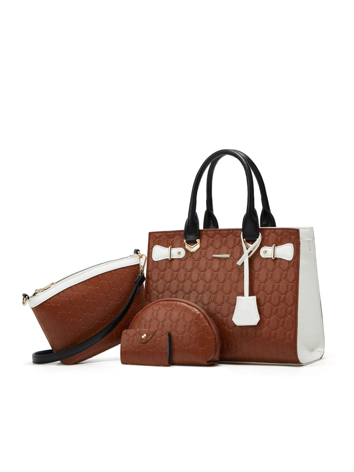 Color-blocked Embossed Tote Bag Set (4 Pieces)