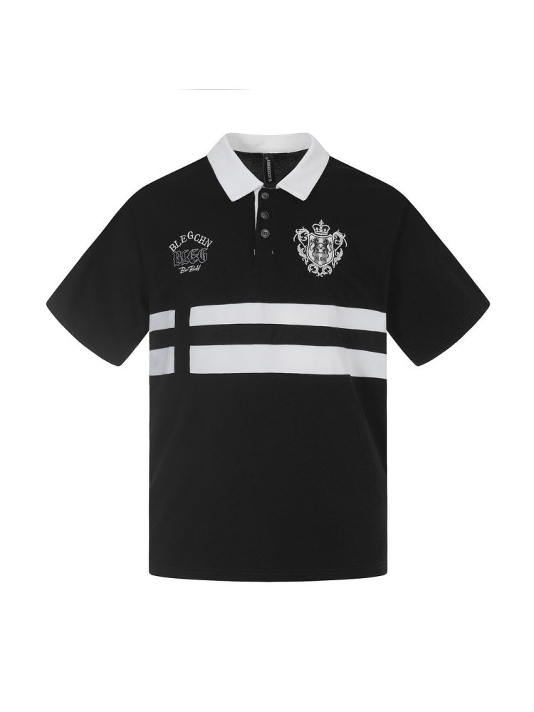 Stripes Patchwork Color-blocked Ins Embroidery Loose-fit Polo