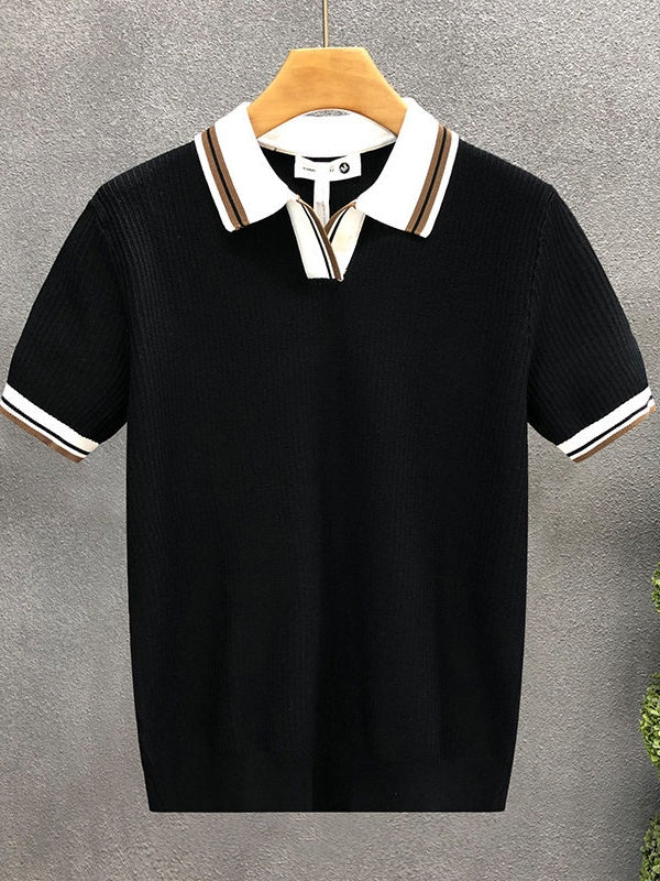 Color Matching Old Money Style Slim-fit Polo Shirts