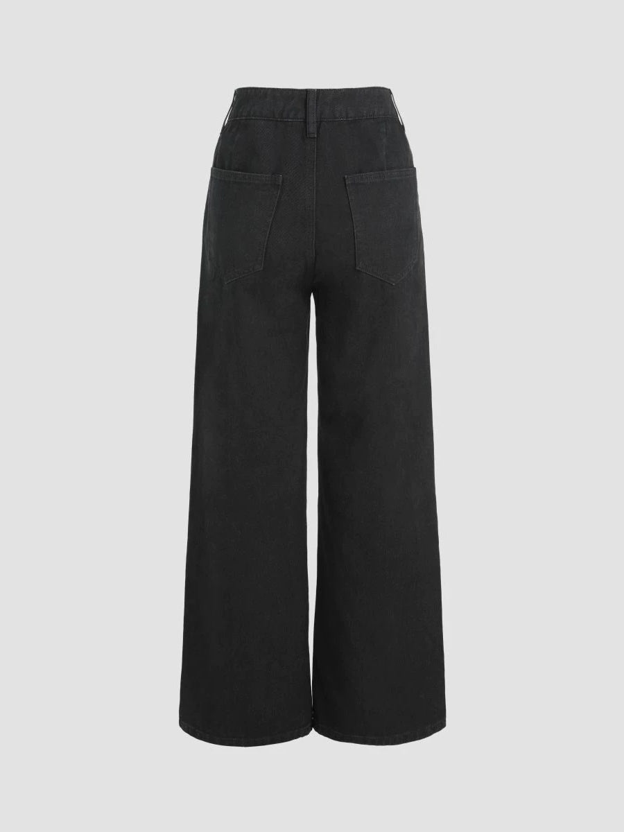 Women's Light-colored Washed Denim Wide-leg Jeans With Shimmering Details For Autumn And Winter