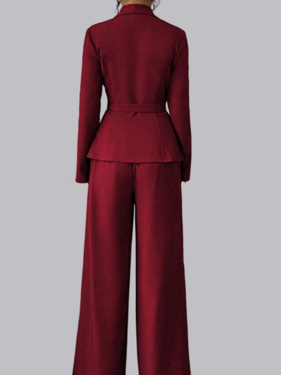 Long Sleeve Single Buckle Blazers Straight-leg Pants 2-piece Sets