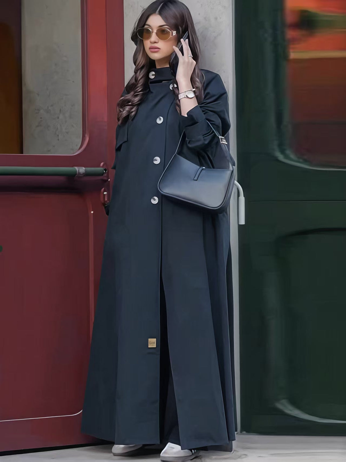 Single-breasted Stand Collar Long Trench Coats