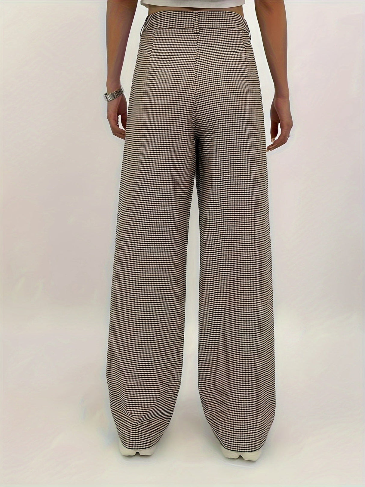 Plaid Print Button Pleated High Waist Loose Straight Casual Plaid Pants