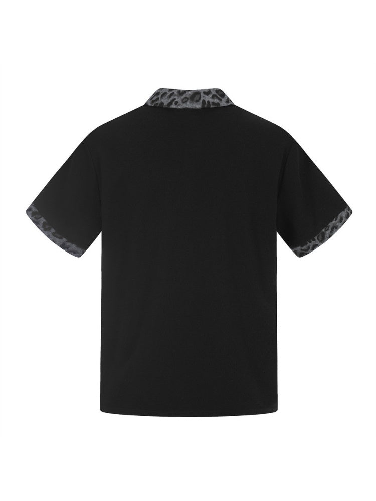 Abstract Printed Ins Leopard Print Patchwork POLO