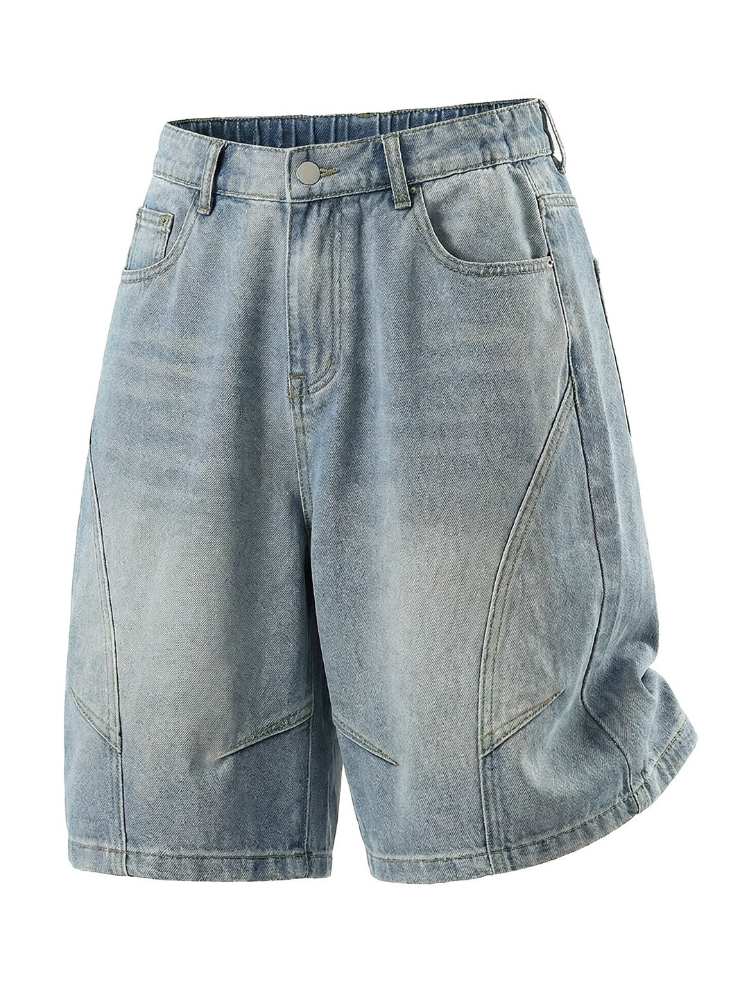 Distressed Washed Five Points Denim Shorts