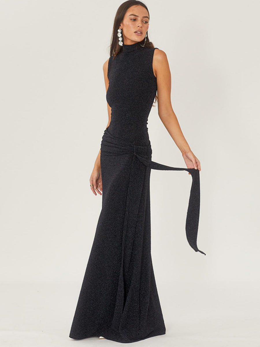 Liber Autumn Women's Sequins Turtleneck Sleeveless Maxi Dresses