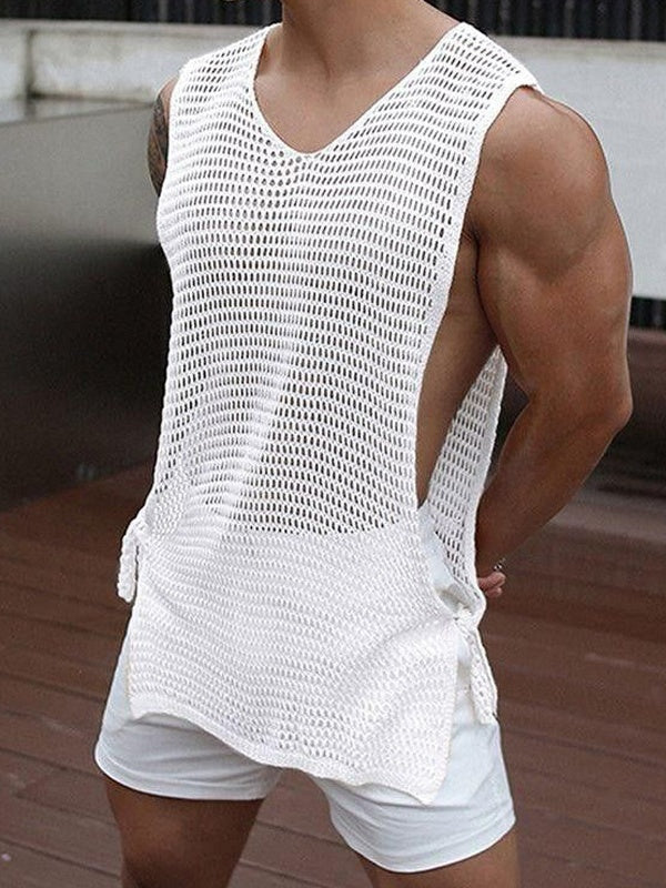 Loose-fit Perspective Hollow Out Tank Tops