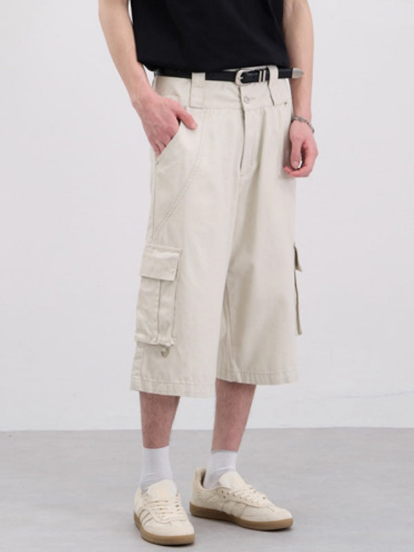Double Waist Baggy Multiple Pockets Straight-fit Tooling 7 Points Shorts