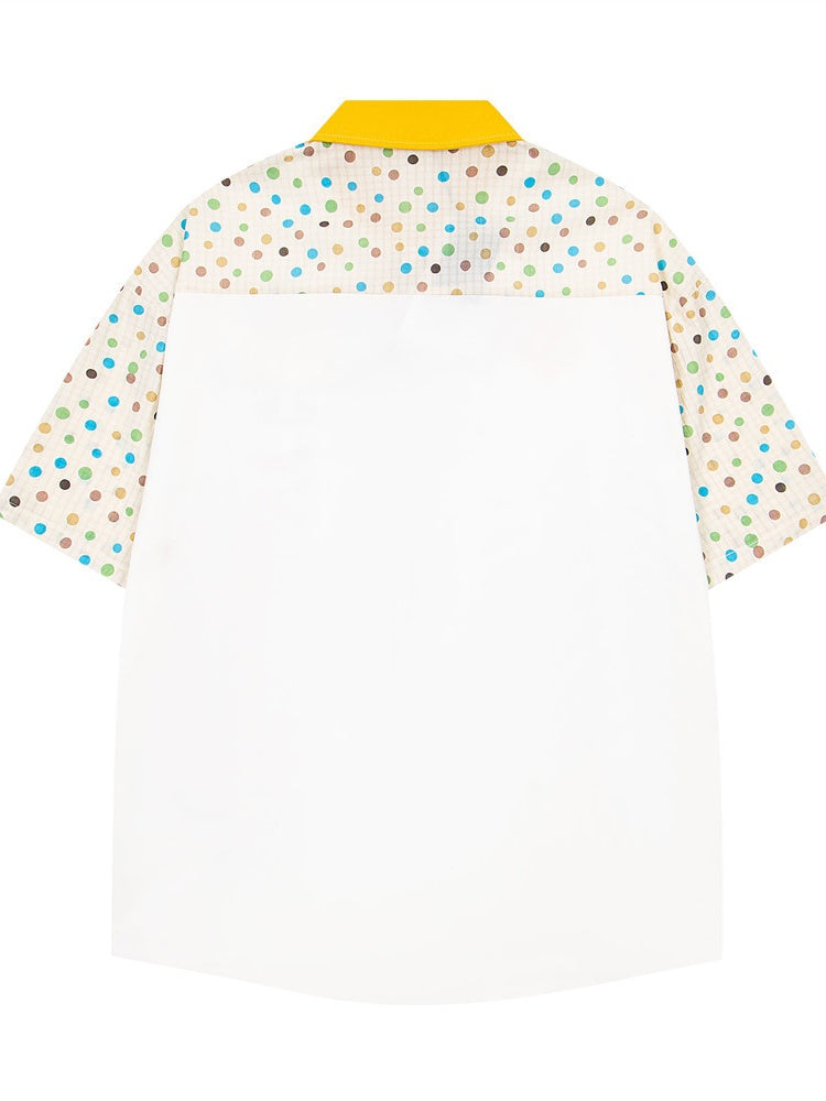 Cartoon Puppy Embroidery Hip Hop Dot Color-blocked Shirts