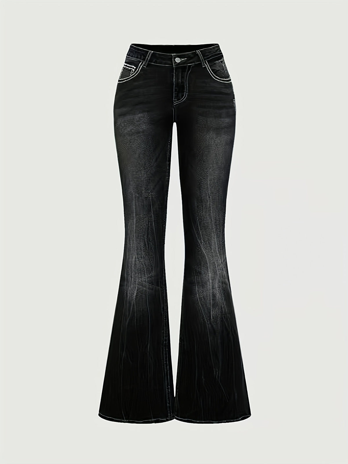 Women's Autumn/Winter Dark Washed Embroidered Rhinestone Flare Jeans