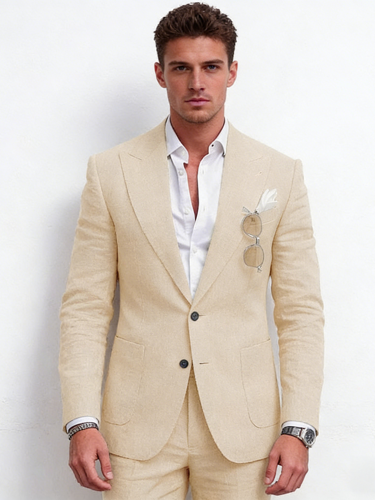 Flax Solid Color Suit Set 2-piece Sets