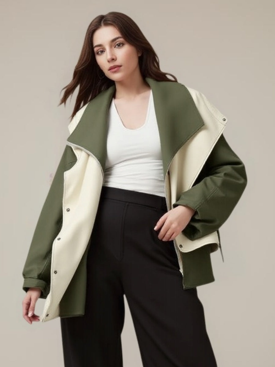 Contrasting colors Double collar Loose Trench Coats