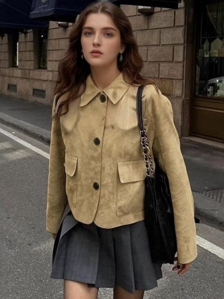 Brown Pocket Long sleeve Jackets