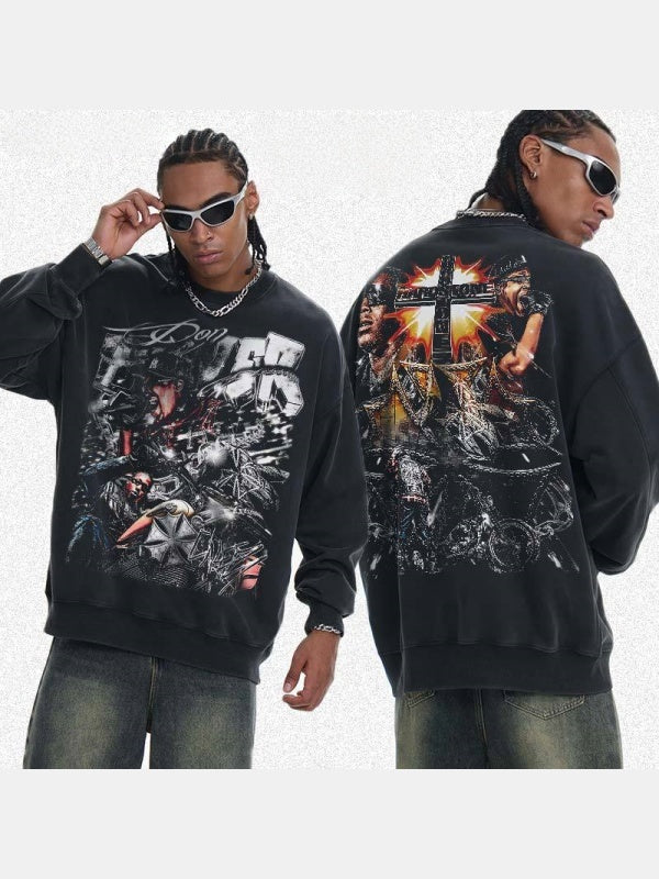 Printed Washing Crew Neck Sweatshirt