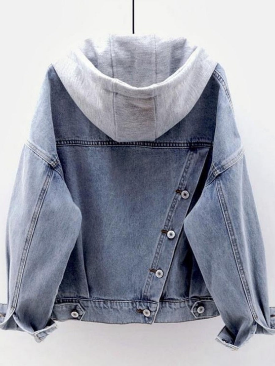 Liber Autumn Women's Letter Hooded Denim jacket