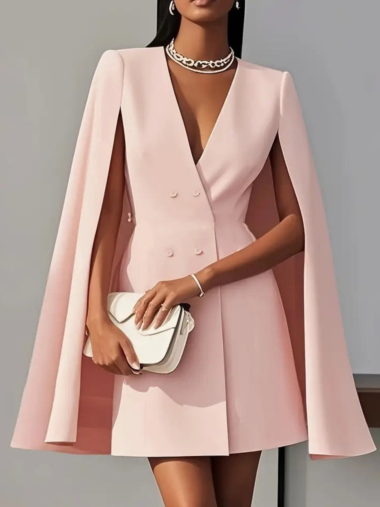 Double-breasted Shawl Cloak Solid Color Blazers Dress