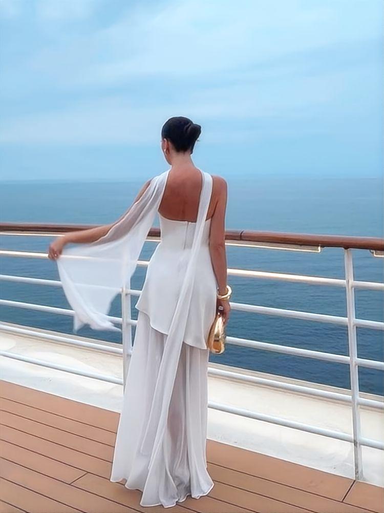 Tube Top Irregular Mesh Splicing Slits Long Skirt Wear A Scarf