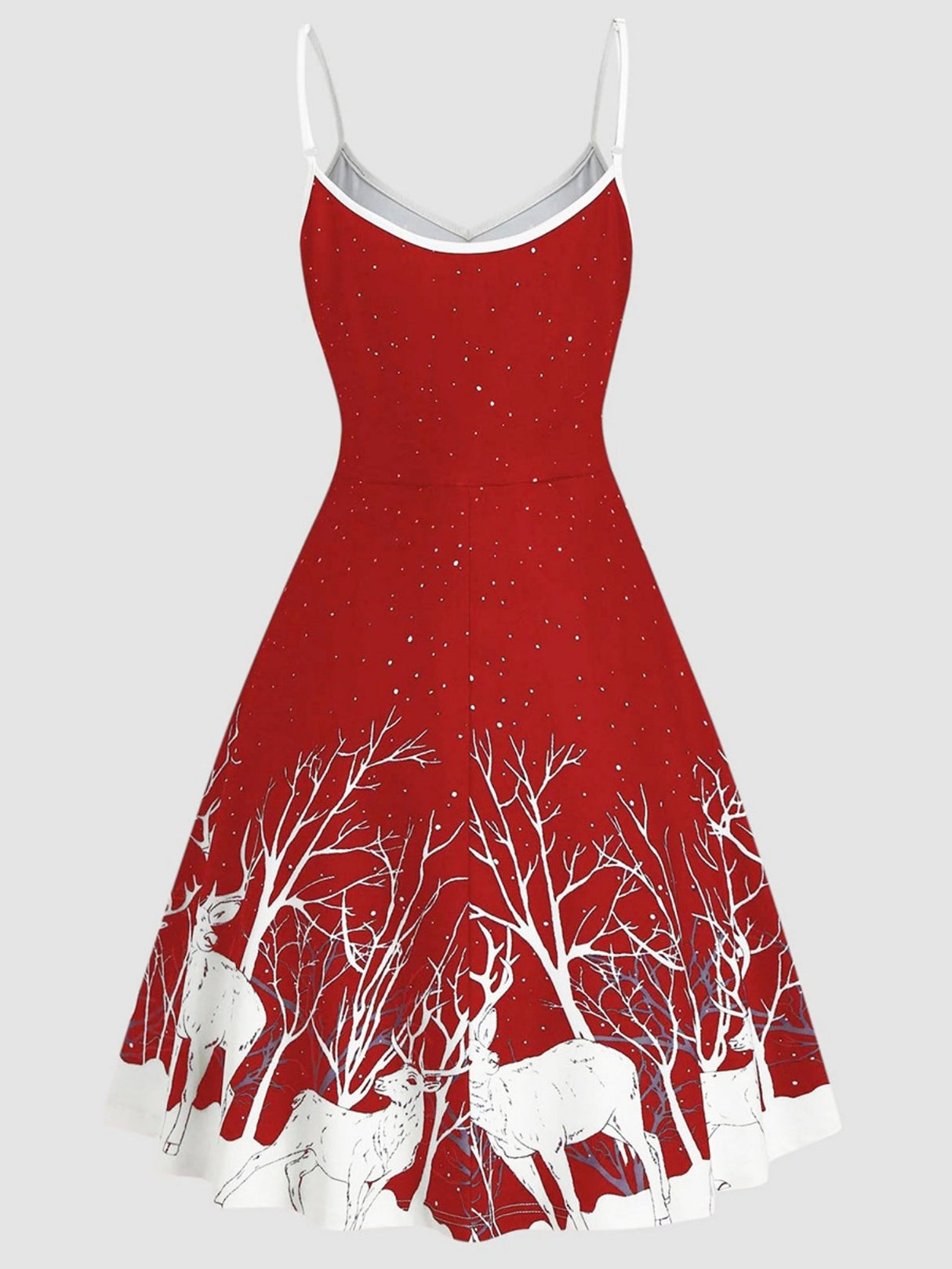 Christmas White Deer Print Suspenders Lace Up Large Skirt Midi Dresses