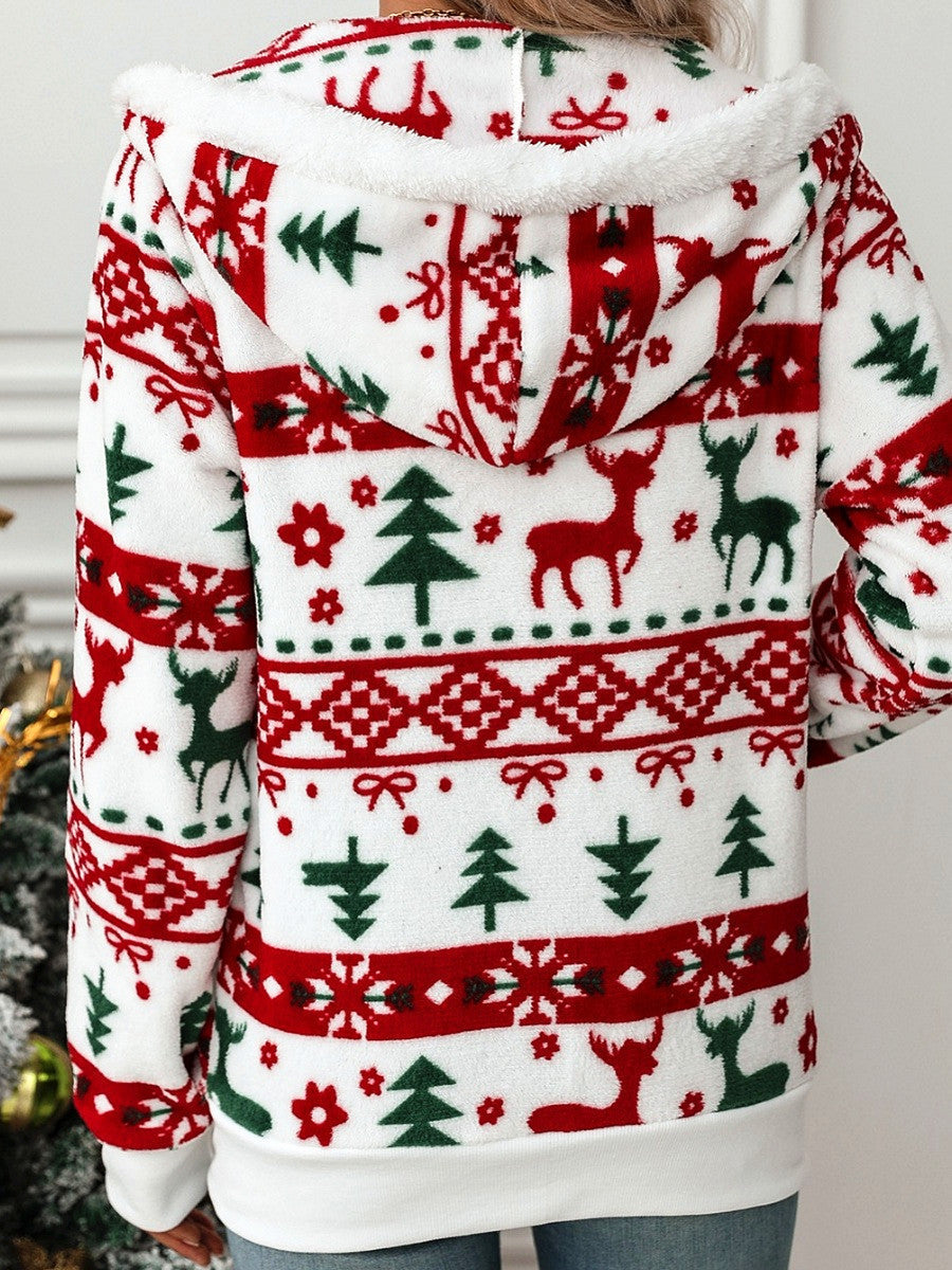 Christmas Cardigan Pocket Hooded Jacket