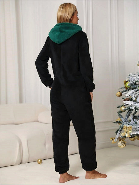Christmas Jumpsuit Zip-Up Hooded Pajamas