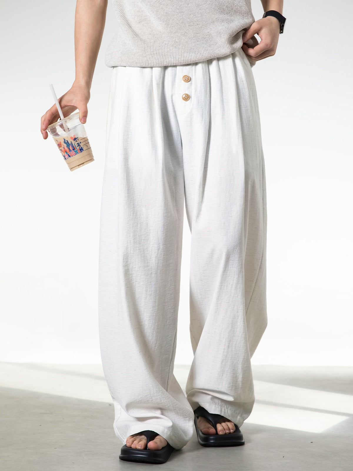 Imitation Cotton And Linen Drape Loose-fit Straight-fit Pants