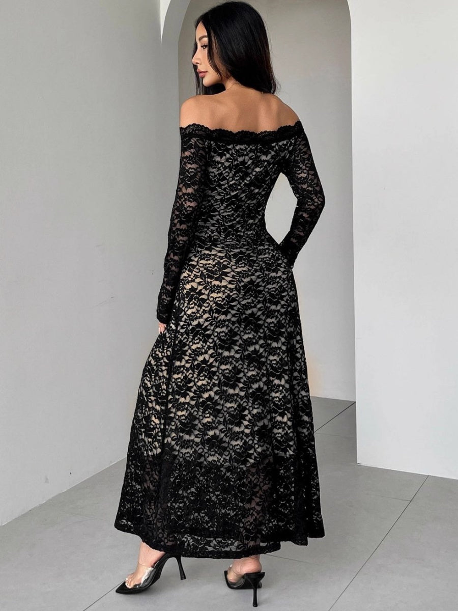 Off-the-shoulder Lace Long Sleeves Off Shoulder Slim And Sexy Grace Dinner Party Long Dress