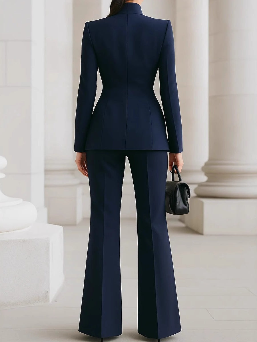Single-button Blazer Long Suit Pants 2-piece Sets