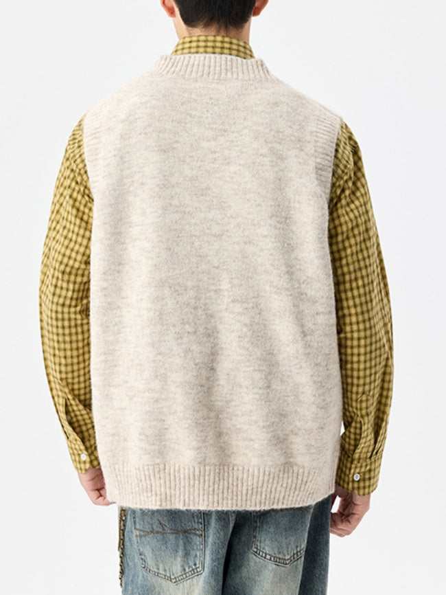 Wool Blend V-neck Loose-fit Knitted Vest