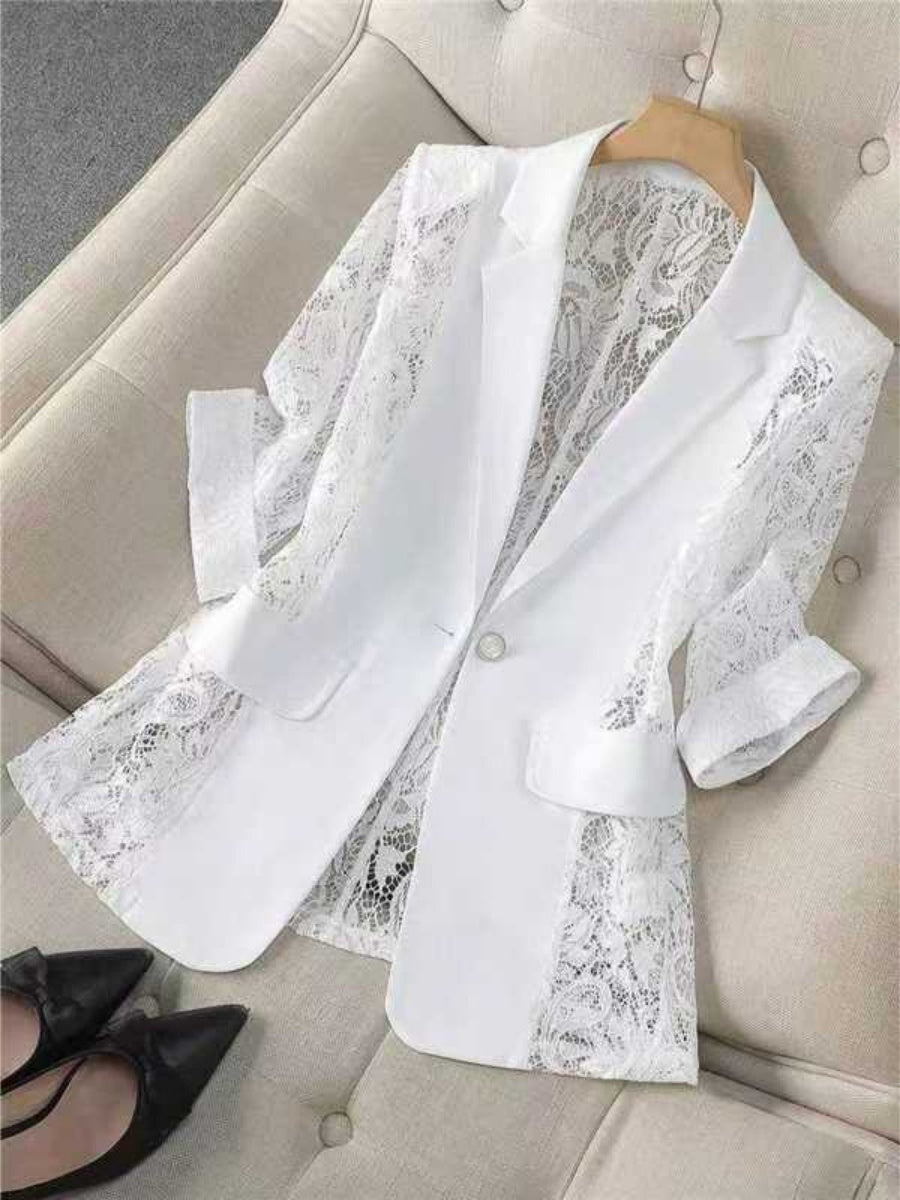 Three-quarter Sleeve Lace-trimmed Suit Jacket