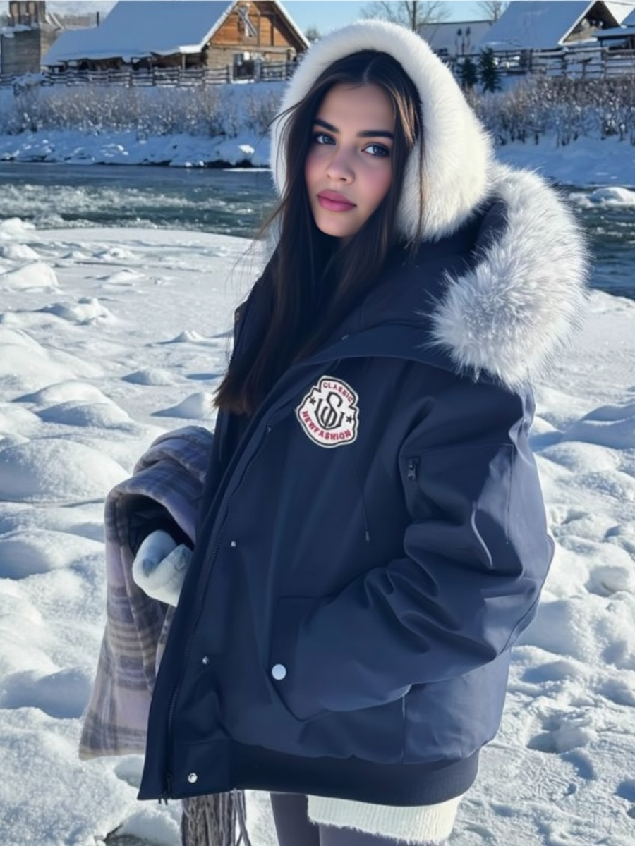 Jackets American Fleece Lined With Fur Collar Hooded Loose Leisure Outdoor Cotton-padded Clothing