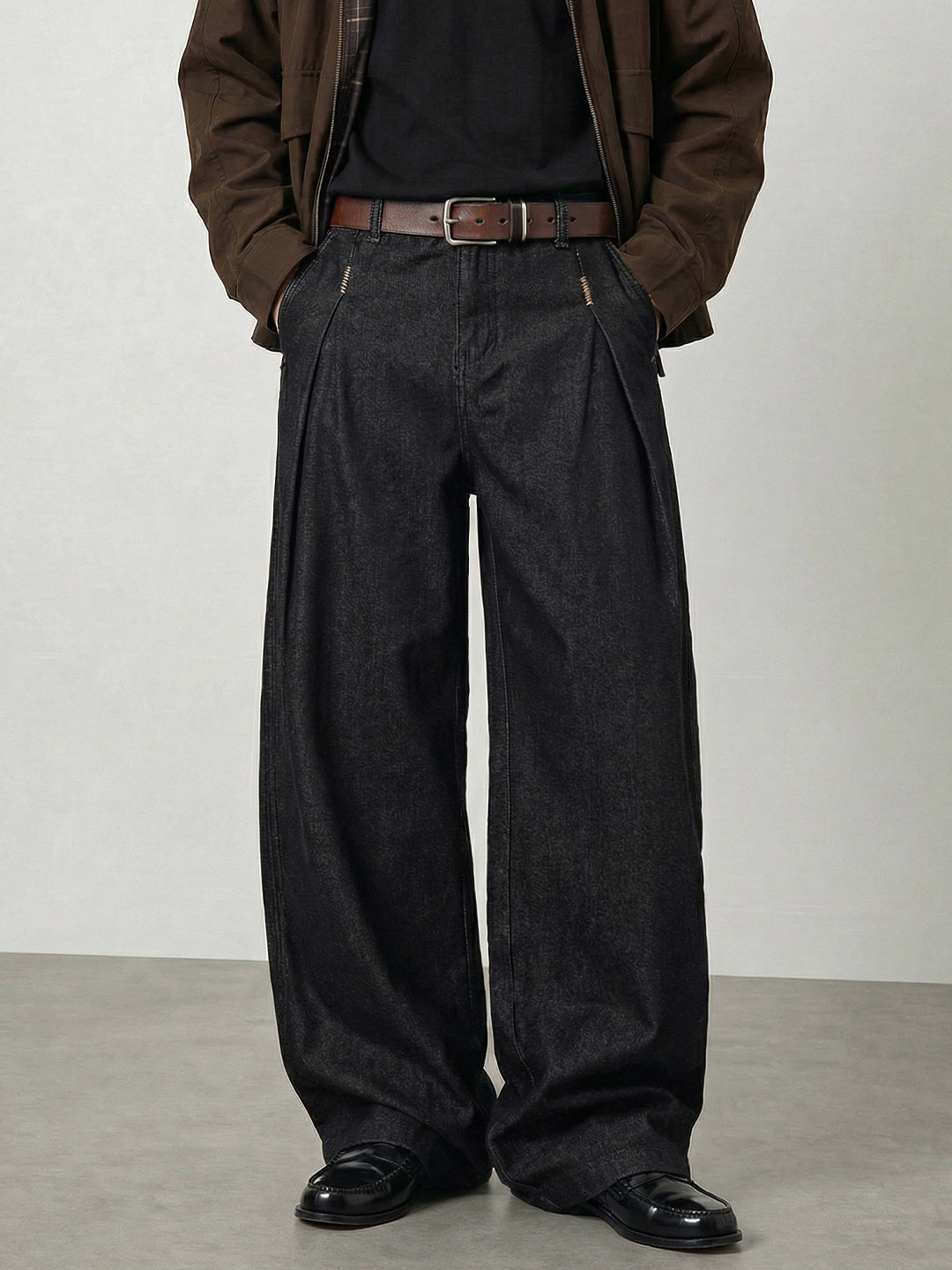 Retro Black Embroidery Straight-fit Loose-fit Jeans
