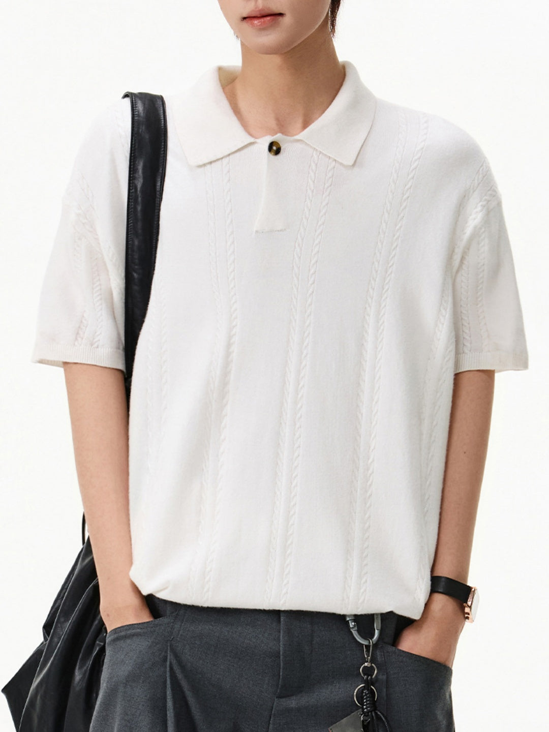 Twisted Dough Sticks Texture Loose-fit Polo Shirt